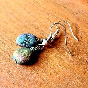 Titanium Druzy Crystal Beaded Dangle Earrings, Silver, Rainbow